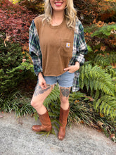 FLANNEL TEE GRAPHIC TOP // open size handmade // CARHARTT