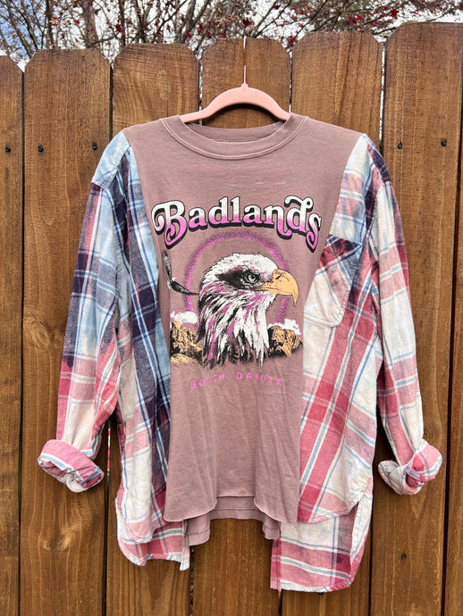 FLANNEL TEE GRAPHIC TOP // open size handmade // BADLANDS