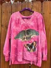 BUTTERFLY upcycled Sweatshirt // tie dye   // large hot pink