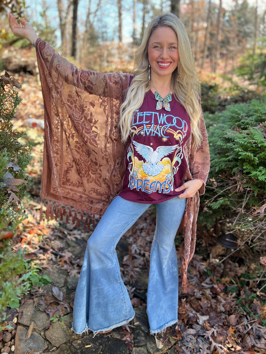 Burnt out velvet KIMONO TEE TUNIC // open size handmade // FLEETWOOD MAC