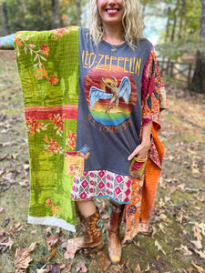*remake* KANTHA WING UPCYCLED DRESS// open size handmade// LED ZEP grey