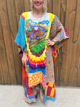 *Remake * KANTHA WING UPCYCLED DRESS// open size handmade// TIE DYE GRATEFUL DEAD bus