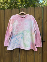 DOILY BLEACH upcycled Sweatshirt // crew neck / 2XL pink rainbow
