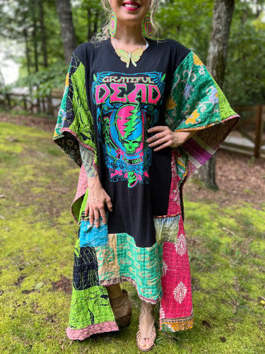 *Remake* KANTHA WING UPCYCLED DRESS// open size handmade// GRATEFUL DEAD