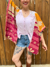 KANTHA TEE KAFTAN // open size handmade // lavender lace