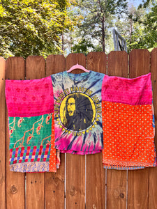 KANTHA TEE KAFTAN // open size handmade //BOB MARLEY tie dye
