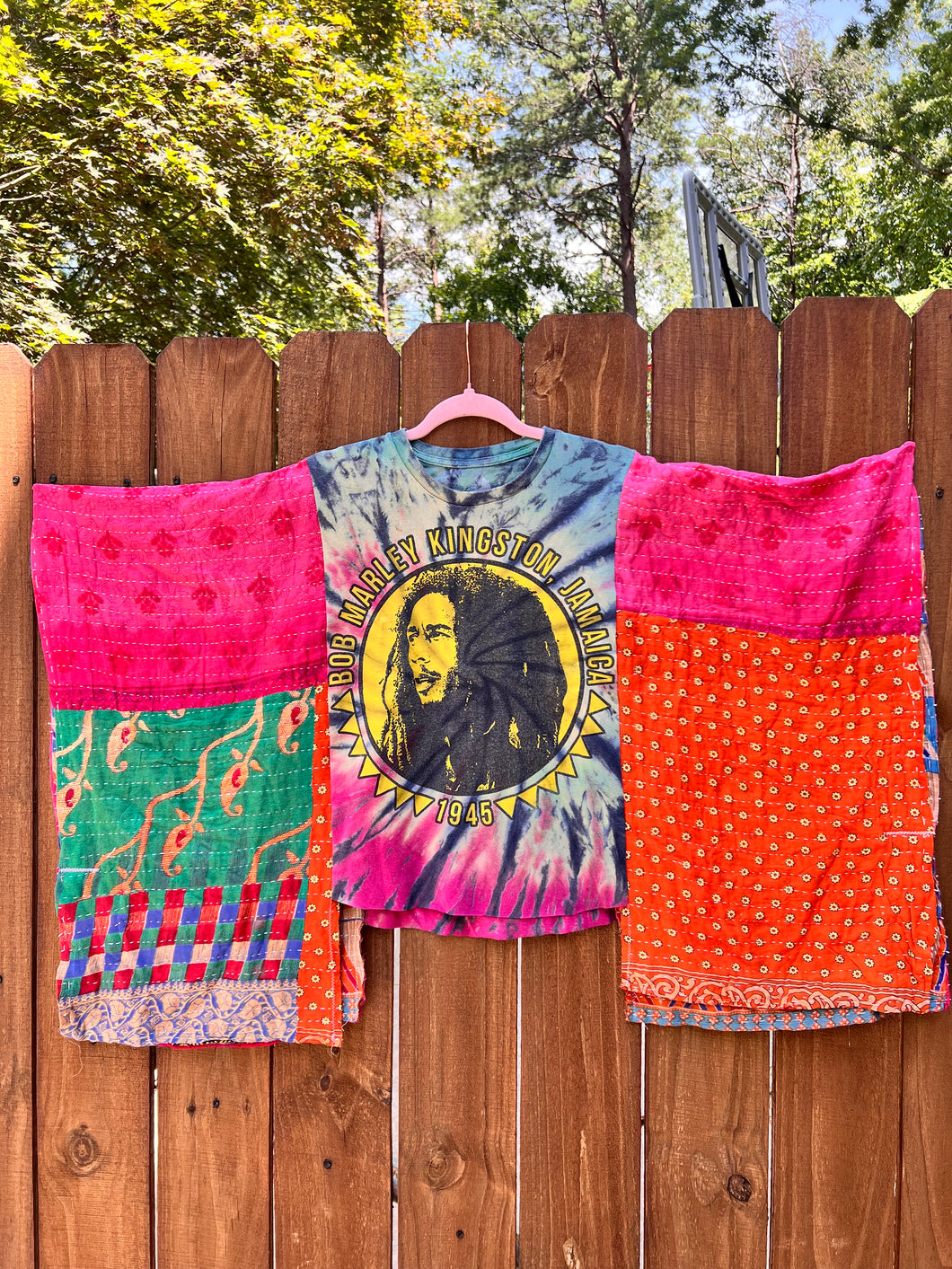 KANTHA TEE KAFTAN // open size handmade //BOB MARLEY tie dye