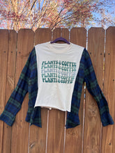 FLANNEL TEE GRAPHIC TOP // open size handmade // Plant & coffee