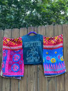 KANTHA TEE KAFTAN // open size handmade // LED ZEP grey