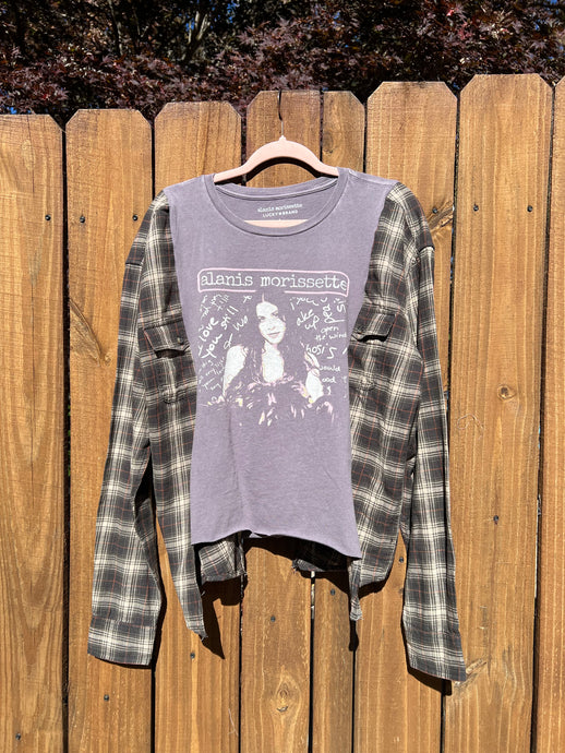 FLANNEL TEE GRAPHIC TOP // open size handmade // ALANIS MORISSETTE