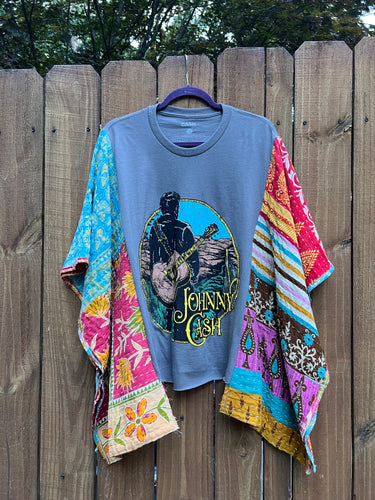 *remake* KANTHA TEE KAFTAN // open size handmade // Johnny CASH grey