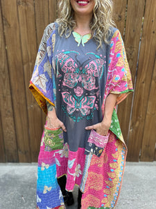 *Remake * KANTHA WING UPCYCLED DRESS// open size handmade// DOUBLE BUTTERFLY