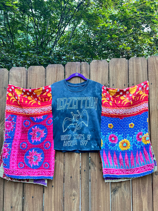 KANTHA TEE KAFTAN // open size handmade // LED ZEP grey