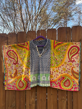 KANTHA TEE KAFTAN // open size handmade // PAISLEY green