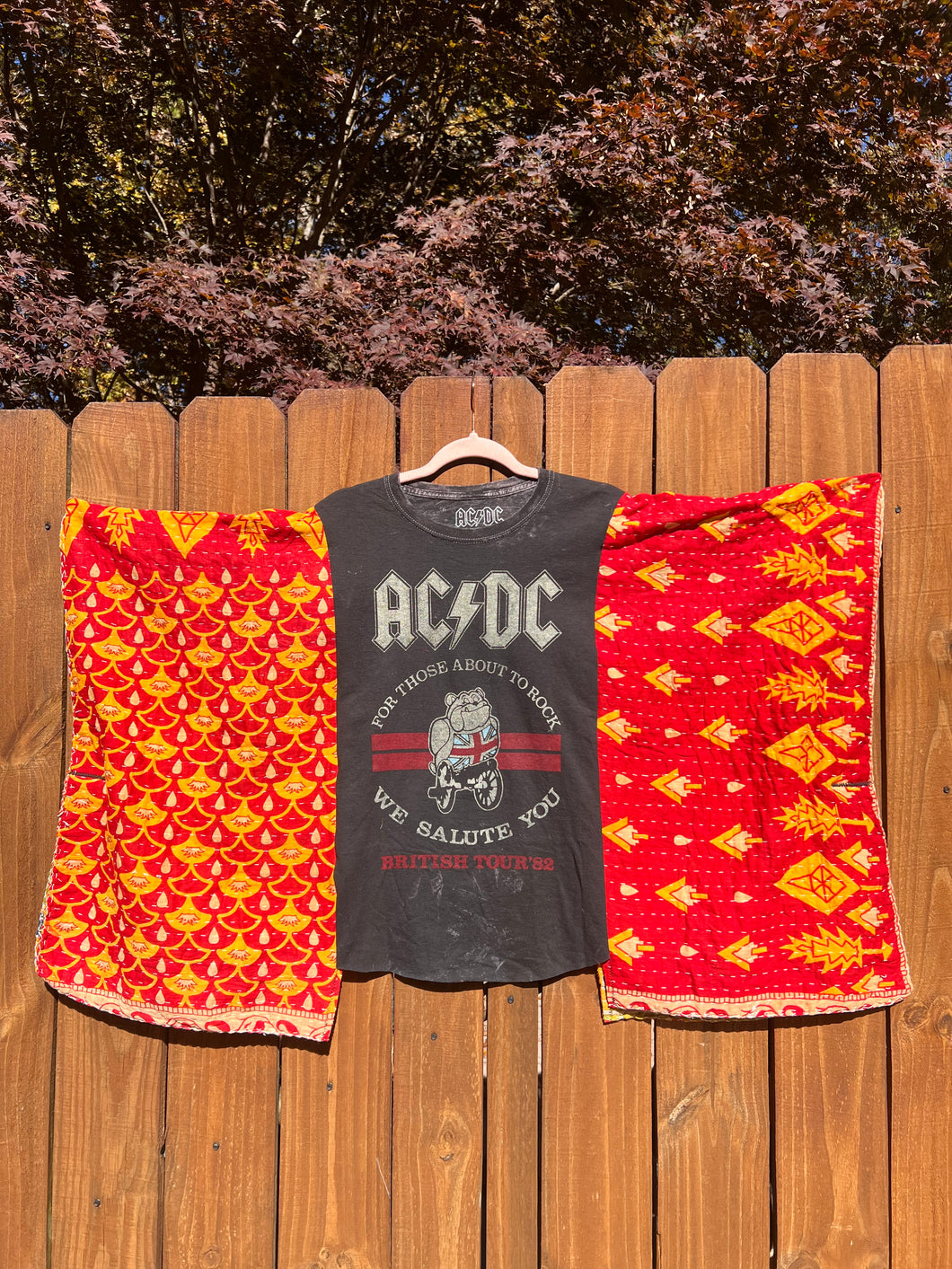 KANTHA TEE KAFTAN // open size handmade // AC/DC Rock