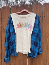 FLANNEL TEE GRAPHIC TOP // open size handmade // GRATEFUL DEAD blue