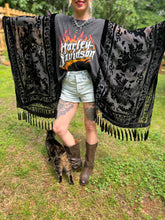 HARLEY // Burnt out velvet Tassels KIMONO TEE TUNIC // open size handmade