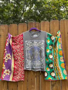 KANTHA TEE KAFTAN // open size handmade //BLACK SABBATH purple