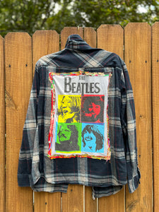 OOAK MEDIUM (men’s) THE BEATLES upcycled FLANNEL shirt