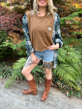 FLANNEL TEE GRAPHIC TOP // open size handmade // CARHARTT