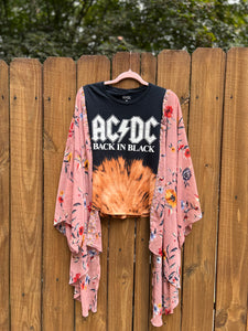 KIMONO TEE KAFTAN // open size handmade //AC/DC kimono floral