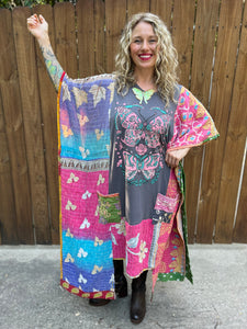 *Remake * KANTHA WING UPCYCLED DRESS// open size handmade// DOUBLE BUTTERFLY