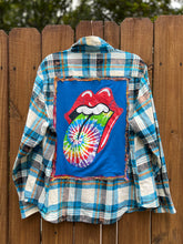 OOAK Medium ROLLING STONES  upcycled FLANNEL shirt