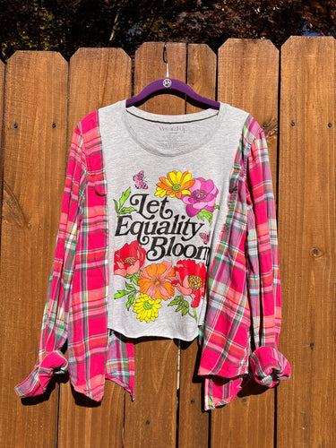 FLANNEL TEE GRAPHIC TOP // open size handmade //EQUALITY