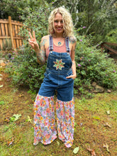 Upcycled PATCHWORK bell bottom OVERALLS // size small flower power