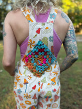 Upcycled PATCHWORK bell bottom OVERALLS // size small MUSHROOM