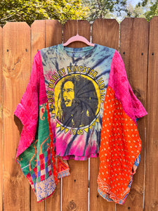 KANTHA TEE KAFTAN // open size handmade //BOB MARLEY tie dye
