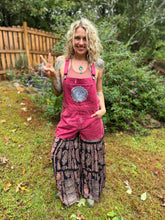 Upcycled PATCHWORK bell bottom OVERALLS // size medium Maroon