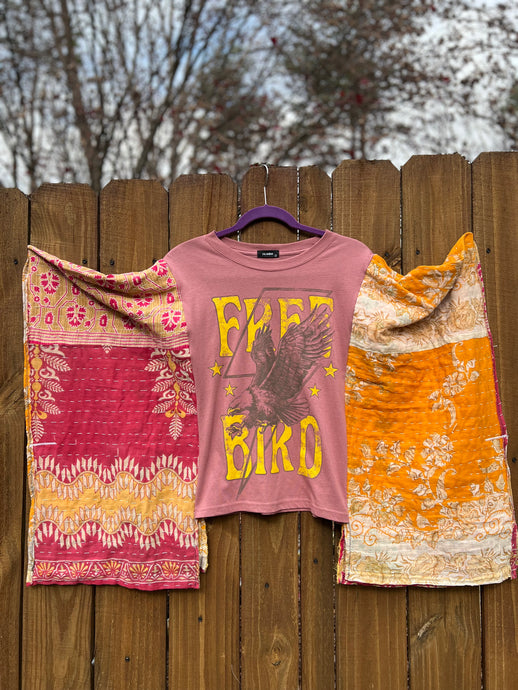 KANTHA TEE KAFTAN // open size handmade // FREE BIRD