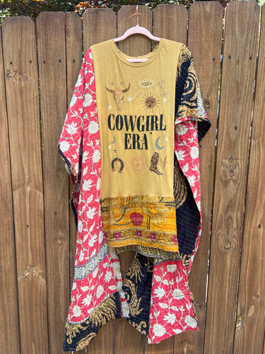 *Remake* KANTHA WING UPCYCLED DRESS// open size handmade// COWGIRL ERA