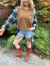 FLANNEL TEE GRAPHIC TOP // open size handmade // CARHARTT