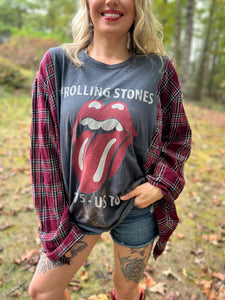 *remake* FLANNEL TEE KAFTAN // open size handmade //ROLLING STONES