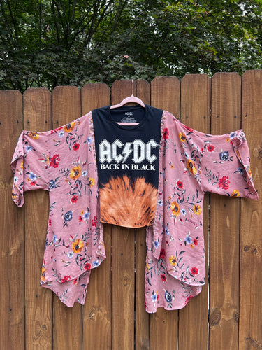 KIMONO TEE KAFTAN // open size handmade //AC/DC kimono floral