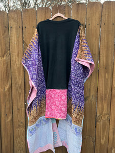 KANTHA WING UPCYCLED DRESS// open size handmade// Jimi Purple Haze