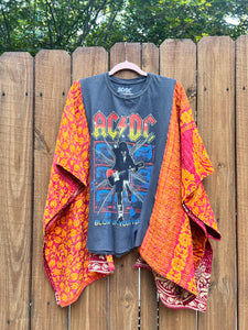 *remake* KANTHA TEE KAFTAN // open size handmade // AC/DC red orange
