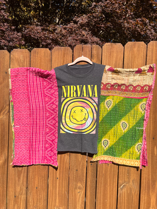 KANTHA TEE KAFTAN // open size handmade //NIRVANA pink