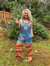 Upcycled PATCHWORK bell bottom OVERALLS // size medium retro knit