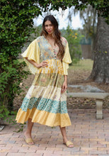 Sunflower flutter sleeve maxi dress // adjustable waist