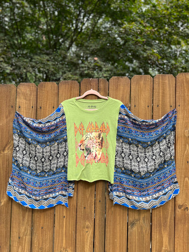 KIMONO TEE KAFTAN // open size handmade //DEF LEPPARD electric
