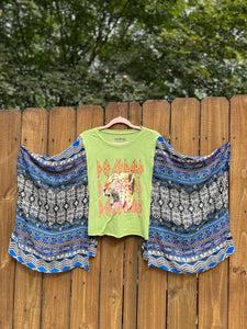 KIMONO TEE KAFTAN // open size handmade //DEF LEPPARD electric