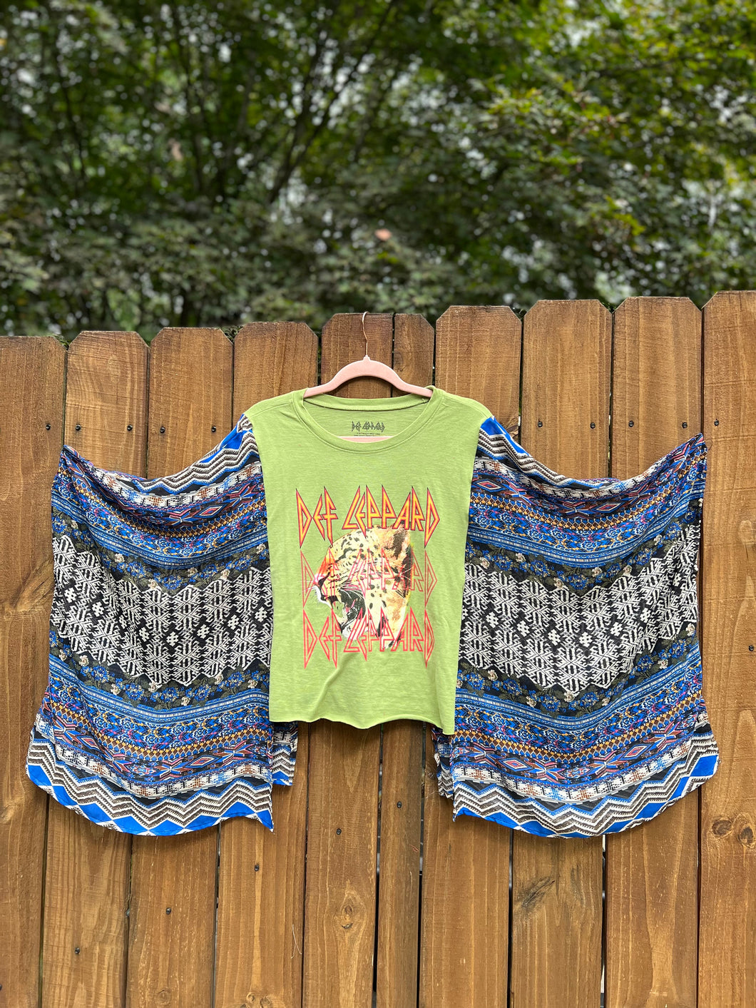 KIMONO TEE KAFTAN // open size handmade //DEF LEPPARD electric