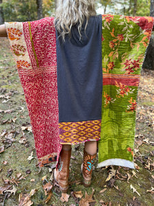 *remake* KANTHA WING UPCYCLED DRESS// open size handmade// LED ZEP grey