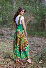 Adjustable green rainbow tie dye overalls