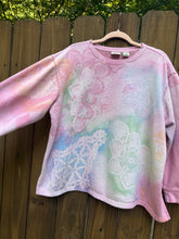 DOILY BLEACH upcycled Sweatshirt // crew neck / 2XL pink rainbow