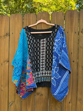 KANTHA TEE KAFTAN // open size handmade // lucky Black blue pattern