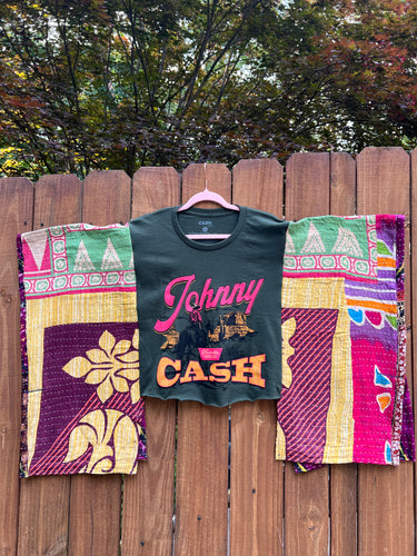 KANTHA TEE KAFTAN // open size handmade // JOHNNY CASH green
